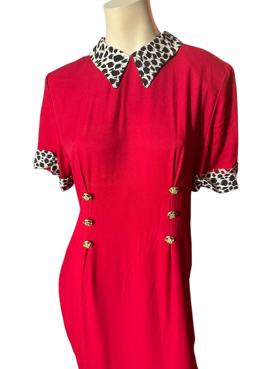 Vintage red 80's leopard collar dress L 12 Leni Leni View 2