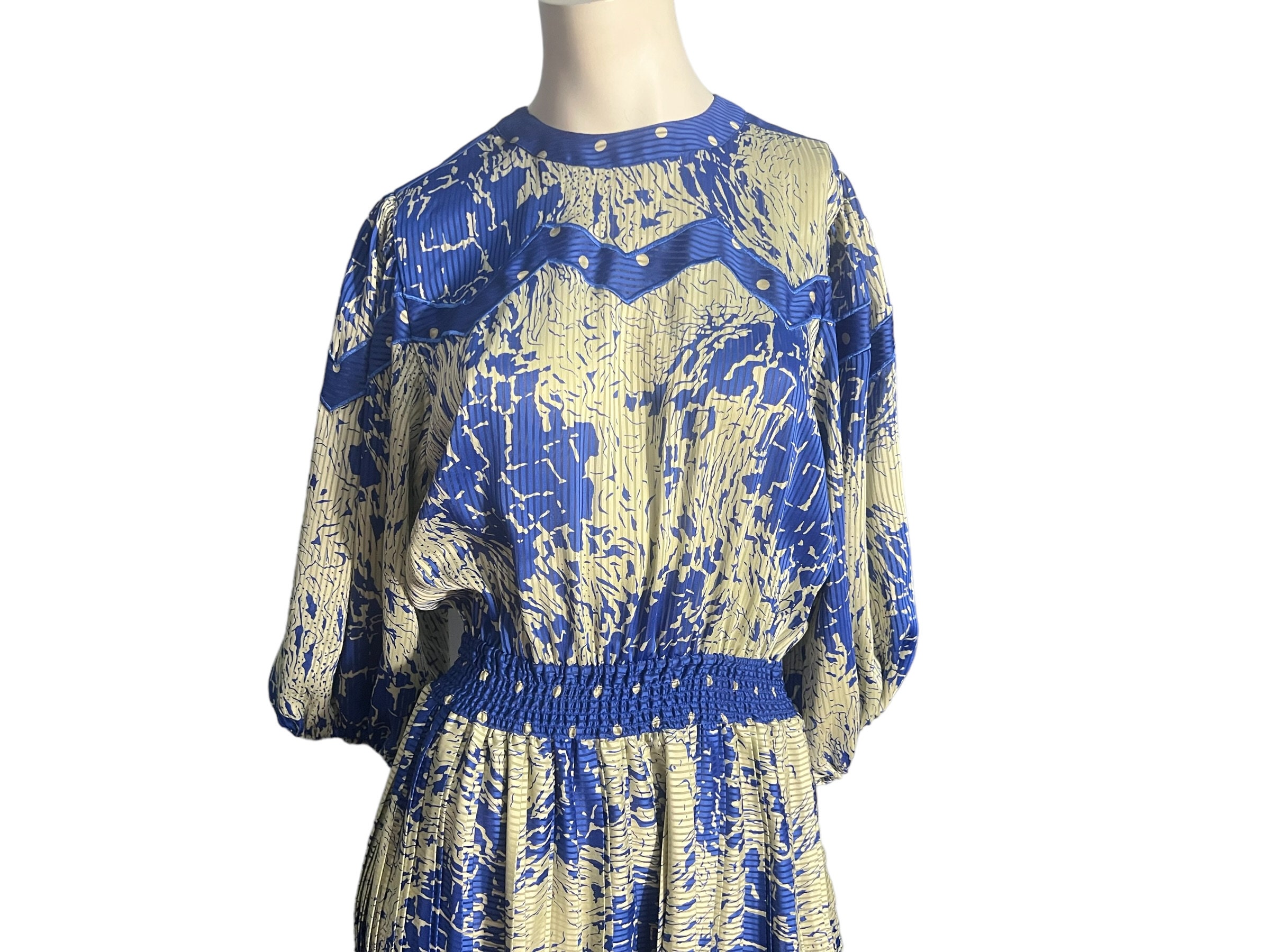 Vintage 80 s Janan Studios Blue White Dress M Etsy Canada