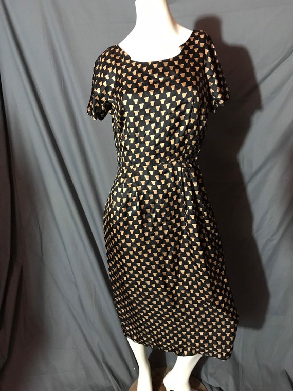 Vintage 1950's Black Print Midcentury Dress M - image 6