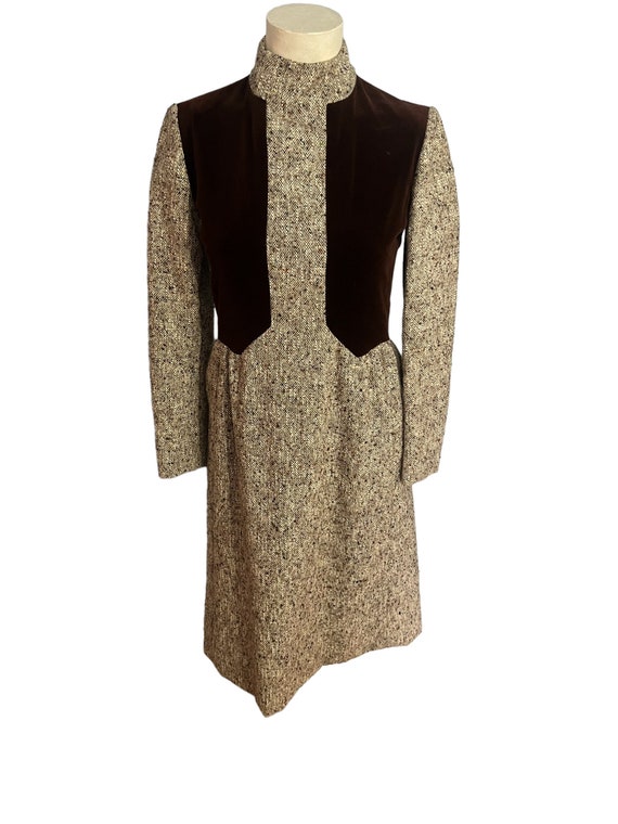 Vintage 60's wool velvet brown mini dress Dominic… - image 3