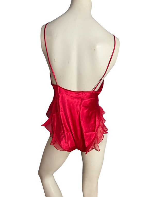 Vintage 80's red teddy lingerie M Linda Bis - image 4