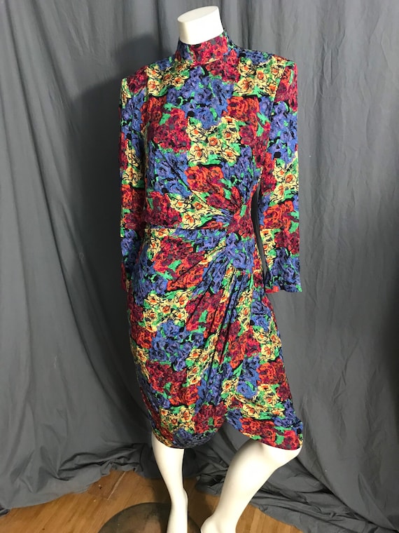 Vintage 1980’s Julie Francis 40’s style silk dres… - image 3