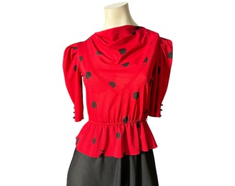 Vintage 80’s red & black peplum dress S Pea Patch