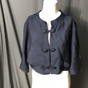 Jaqueta curta azul marinho vintage dos anos 1940 e 1950, tamanho G