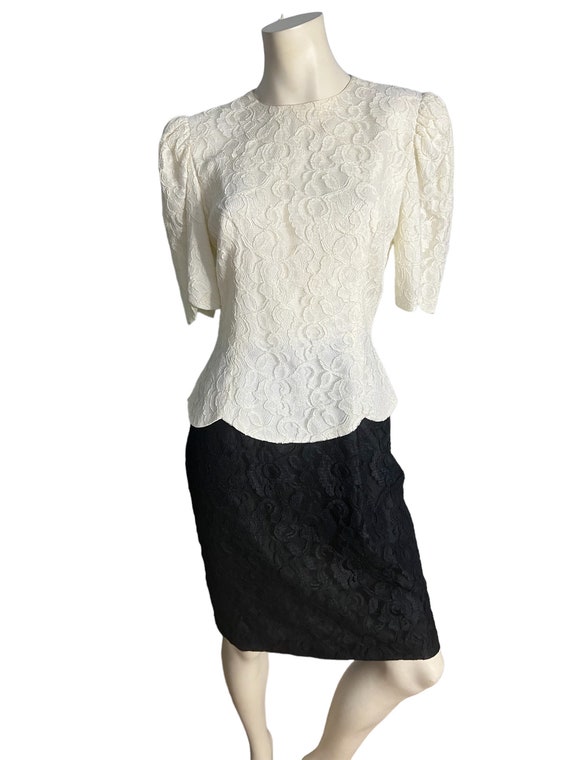 Vintage 80's black & white lace dress 10 Spenser … - image 3