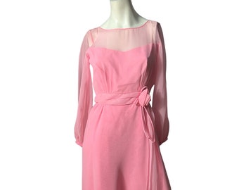 Robe longue de soirée rose vintage des années 60 M