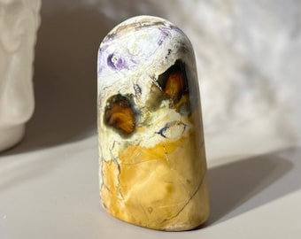 Unique Tiffany Stone with a grumpy face - Yellow, White, Purple