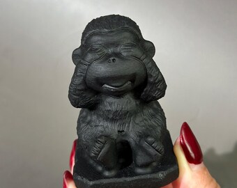 Hand-Carved Black Obsidian Monkey: "See No Evil" Crystal Figurine