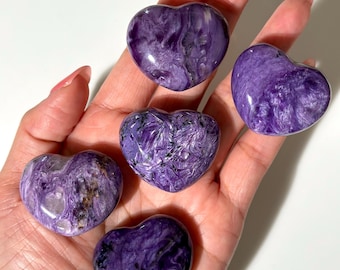 AA Charoite Heart Puffy Palm Stone: Russian Purple Pocket Stone
