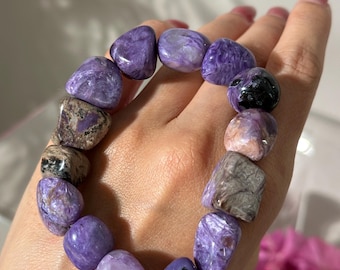 Genuine Russian Charoite Crystal Bracelet | Tumbled Purple Gemstone