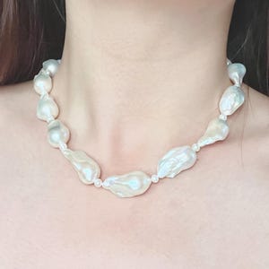 Large Baroque Pearl Necklace, White Pearl Statement Necklace, Big Fireball Pearl Necklace, Gold Silver Baroque Pearl Choker,Anniversary Gift