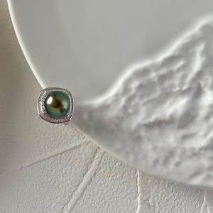 11 mm Tahiti Meerwasser schwarze Perle Ring, Sterling Silber natürliche schwarze Perle Ring einstellbar, Zirkon Ring, Salzwasser Perle Pfau Glanz Bild 3
