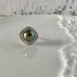 11 mm Tahiti Meerwasser schwarze Perle Ring, Sterling Silber natürliche schwarze Perle Ring einstellbar, Zirkon Ring, Salzwasser Perle Pfau Glanz Bild 2