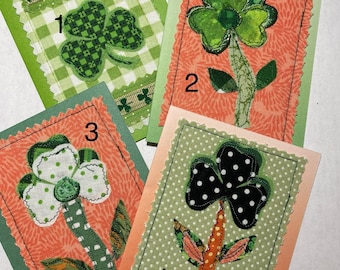 Fabric St Patricks Day greeting card, applique card, fabric cards, fabric collage, birthday card, shamrock card