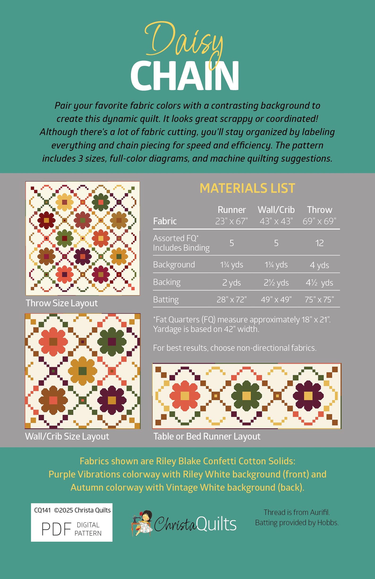 Daisy Chain Digital Quilt Pattern by Christa Watson of Christaquilts - Etsy
