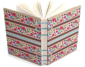 Lay Flat Journal - Flower Stripe Journal - handmade by Ruth Bleakley - 160 Page Unlined Journal