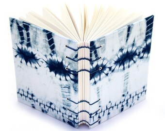 Shibori Journal 5 - Made using traditional Japanese Indigo tie dye techniques - see pictures - handmade by Ruth Bleakley - Unlined Journal
