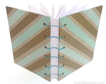 Washi Tape Journal - handmade by Ruth Bleakley with 160 Unlined Pages - 160 Page Unlined Journal
