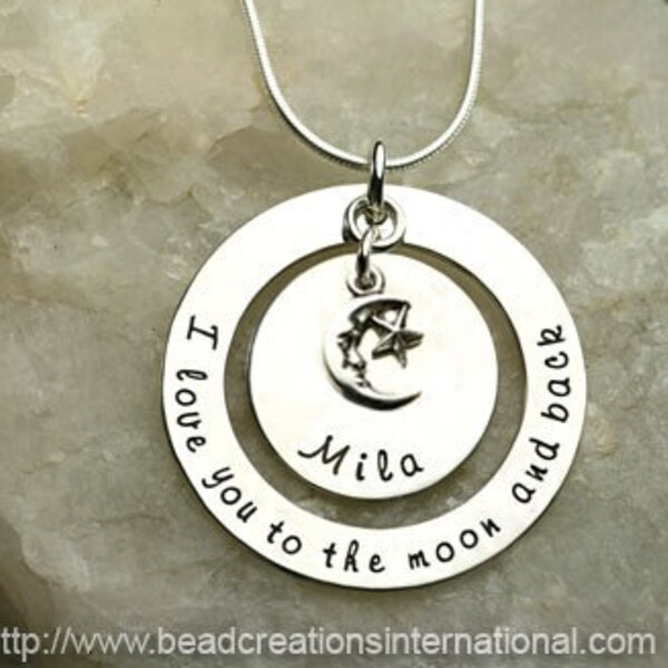 I Love You To The Moon and Back with Charm Hand Stamped Necklace
