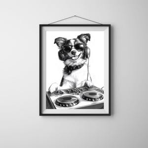 De ultieme dj-hond | Coole digitale kunstafdruk | Grappige hondposter | Decoratie barwagen | Muziek kinderkamerdecoratie | Muziekmuurkunst Wandkleden