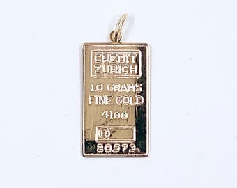 Credit Zurich Fine Gold 10K Bar Pendant, 1 gram Gold Charm