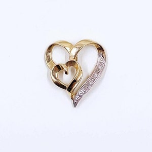 Vintage 10K Two Tone Double Heart Pendant