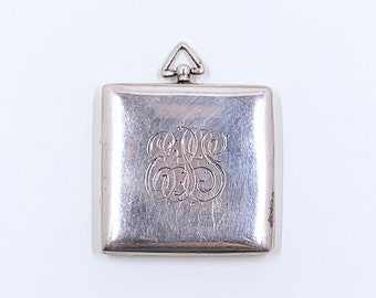 Antique Silver Monogrammed EPS Locket, Engraved Square Locket, ESP Monogram Locket