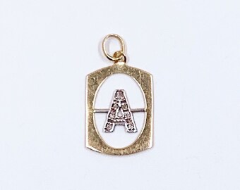 Vintage 14k Gold Initial Letter A and Sapphire Pendant, Two Tone Sapphire Accent Initial A Pendant