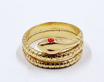 Vintage 14K Coral Coiled Snake Ring, Size 7 1/4