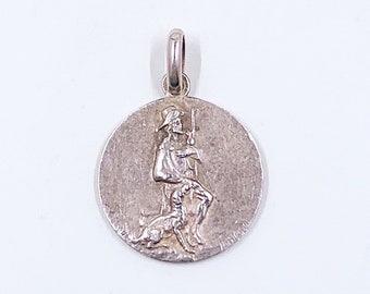 Vintage French 800 Silver St Roch Medal Pendant, Patron Saint of Dogs