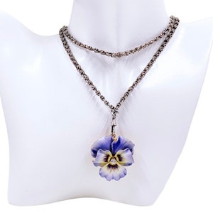 Antique 14k Gold Art Nouveau Enamel Pansy Brooch Pendant with Diamond