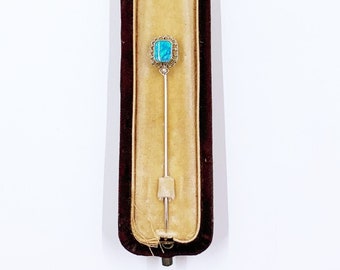 Art Nouveau 10K Gold Filigree Opal and Sapphire Stick Pin | Scofield, Melcher & Scofield Stick Pin