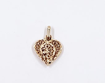 Vintage 14K Gold Filigree Heart Charm | 14K Gold Heart Charm Pendant