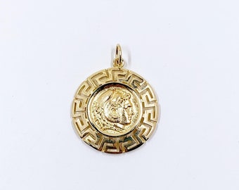 Estate 14K Greek Key Alexander The Great Coin Pendant