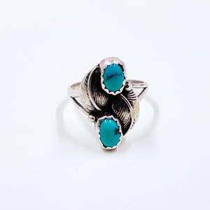 Vintage Sterling Turquoise Leaf Ring, Size 4 3/4 Ring