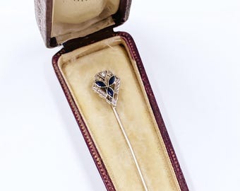 Art Deco 18k Sapphire and Diamond Stick Pin, Scofield Melcher & Scofield
