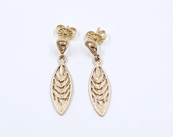 Pendientes colgantes vintage de hoja de filigrana de oro de 14 quilates - Michael Anthony