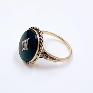 Vintage 10K Tru-Art Onyx and Diamond Ring, Size 5.75 Ring