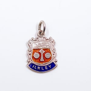 Vintage Silver Ilkley England Enamel Shield Charm | Vintage UK Enamel Travel Shield Charm