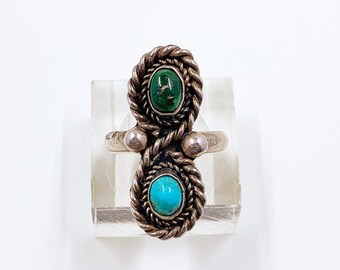 Vintage Two-Stone Turquoise Ring: Southwest Sterling Silver, Size 6.5