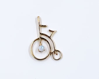 Vintage 10K Gold High Wheeler Bicycle Opal Pendant, Penny-Farthing Charm