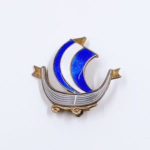Vintage Sterling Aksel Holmsen Enamel Viking Ship Brooch | AKSEL HOLMSEN STERLING | Norway Enamel Brooch