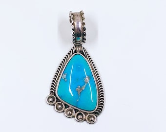 Vintage Sterling Silver Turquoise Pendant | Navajo Artist Jones Latome