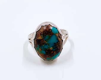 Vintage Silver Turquoise Ring | Silver Southwest Turquoise Ring | Size 7 1/4 Ring