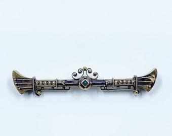 Victorian Etruscan Revival Brooch, Antique Turquoise Bar Brooch