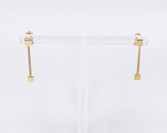 Vintage 14k Gold Ciani Square Chain Dangle Earrings