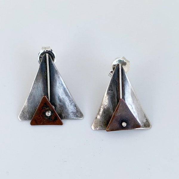 Vintage Silver Modernist Kinetic Earrings | Modernist Copper and Silver Earrings