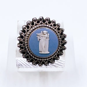 Vintage Wedgewood Jasperware Cameo Ring | Sterling Silver Blue Jasperware Cameo Ring |  US Size 6 Ring