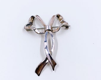 Vintage Silver Ribbon Bow Brooch
