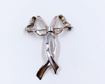 Vintage Silver Ribbon Brooch |  Silver Bow Brooch